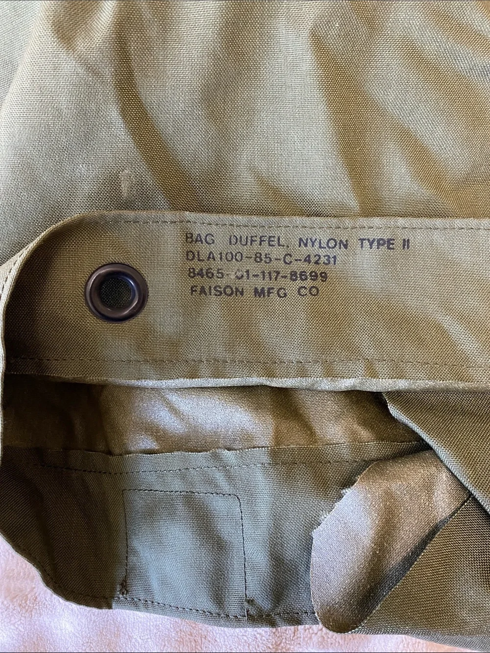 Vintage Military Top Load Duffle Bag Rut Sack Heavy Duty Nylon Canvas Green LG